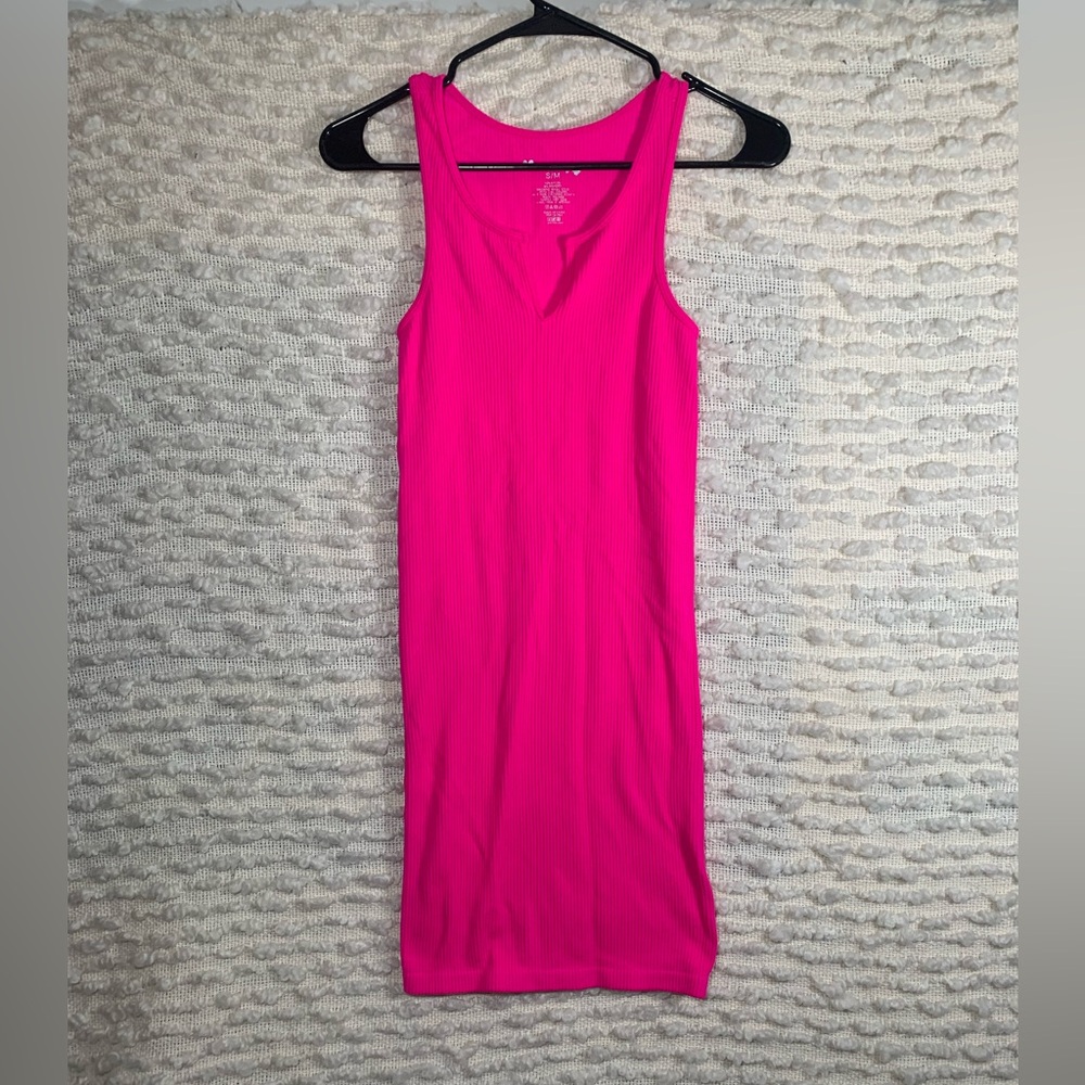COTTON CANDY WOMENS SMALL MEDIUM PINK‎ SPANDEX DRESS BODY CON V NECK STRETCHY
